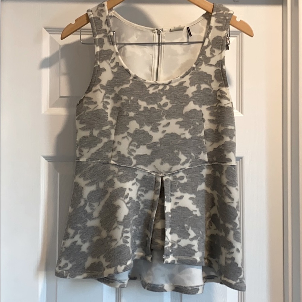 Grey Printed Peplum Blouse